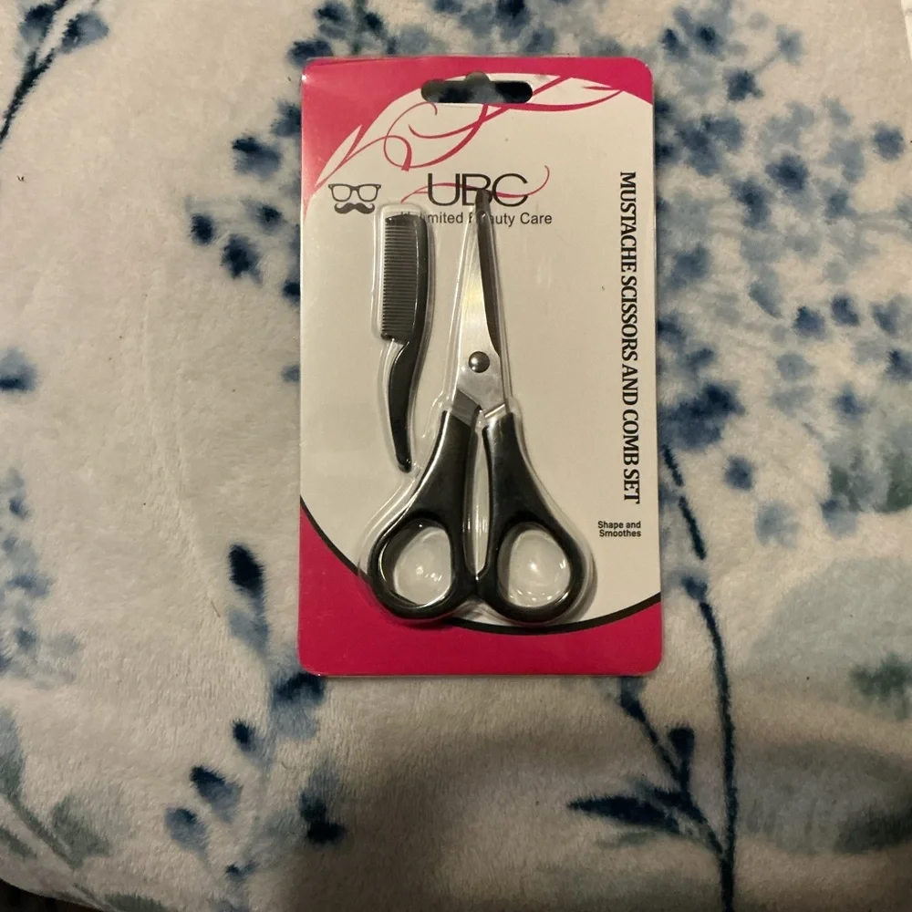 Silver Mustache Scissors and Comb Set